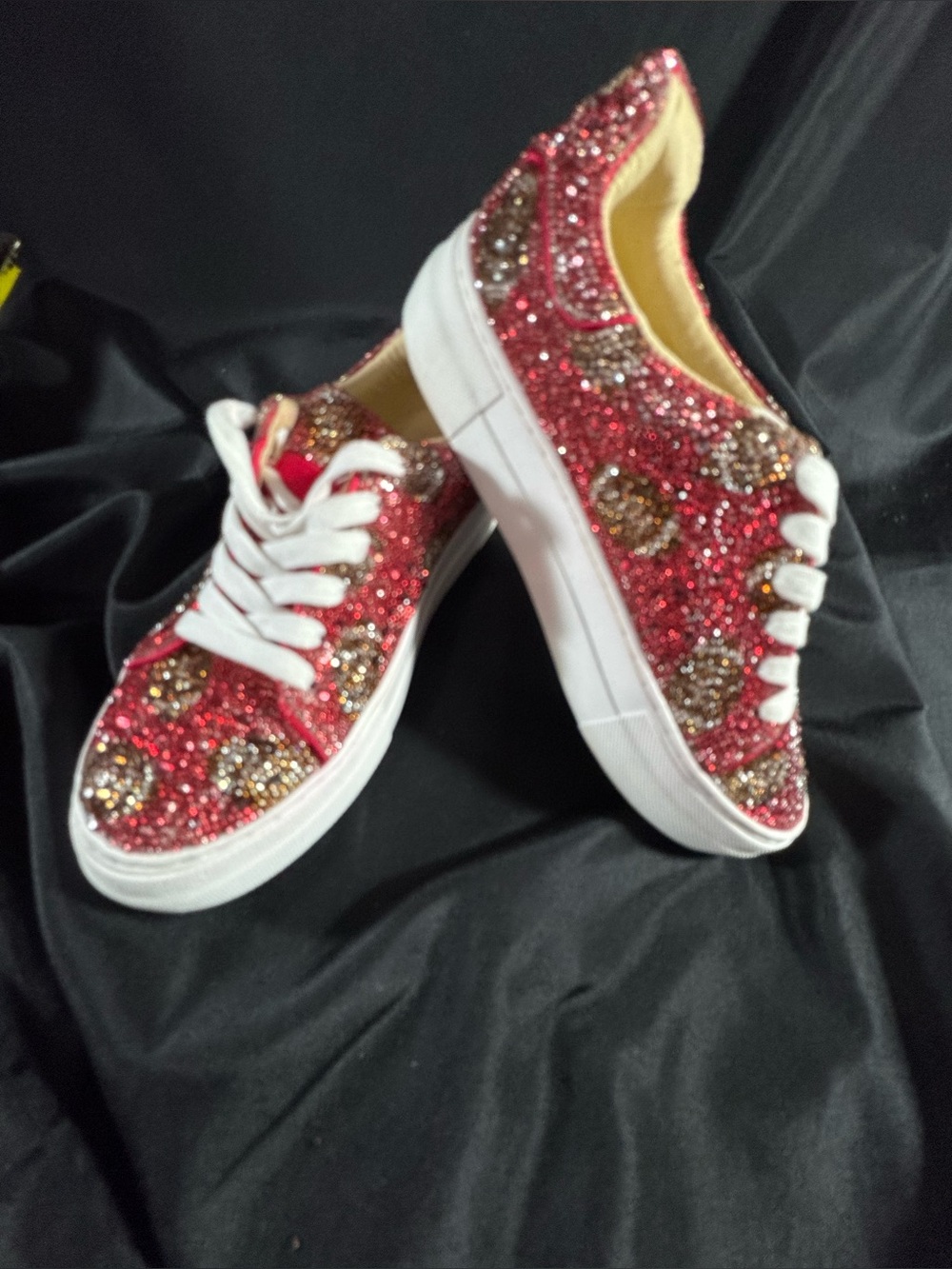 Betsey Johnson Sidney Football Red Brown Rhinestone Sneakers Size 6.5 Platform